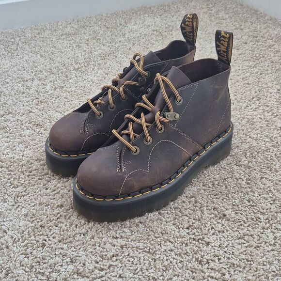 Dr. Martens Shoes - Dr Martens Brown Leather Platform Monkey Boots Size M8/ W9